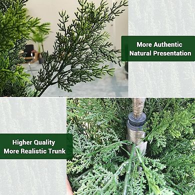 Artificial Cedar Topiary Trees 2 Set, Realistic Fake Cypress Tree Tall Faux Pine Shrubs Plants