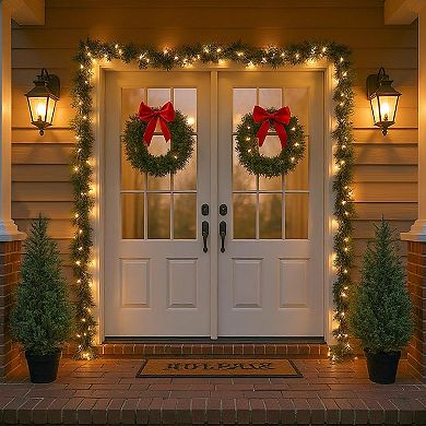 Artificial Cedar Topiary Trees 2 Set, Realistic Fake Cypress Tree Tall Faux Pine Shrubs Plants