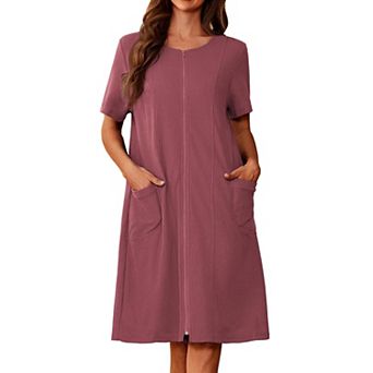 Ekouaer Zipper Robes for Women Waffle Knit Bathrobe Lightweight House Coat Soft Loungwear
