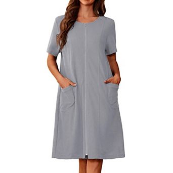 Ekouaer Zipper Robes for Women Waffle Knit Bathrobe Lightweight House Coat Soft Loungwear