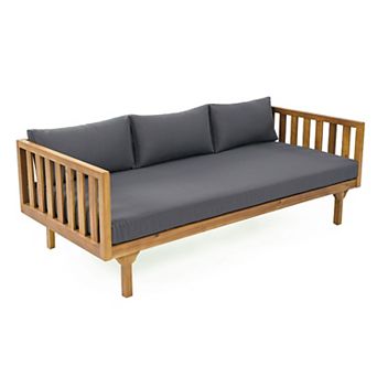 Eazegath Outdoor Wood 3-Seater Sofa Patio Daybed with Arms and Cushions