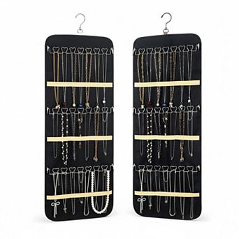 2 Pack Dual-Sided Hanging Organizer 48 Pockets Hooks for Jewelry Cosmetics Foldable
