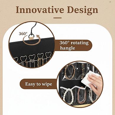 2 Pack Dual-Sided Hanging Organizer 48 Pockets Hooks for Jewelry Cosmetics Foldable