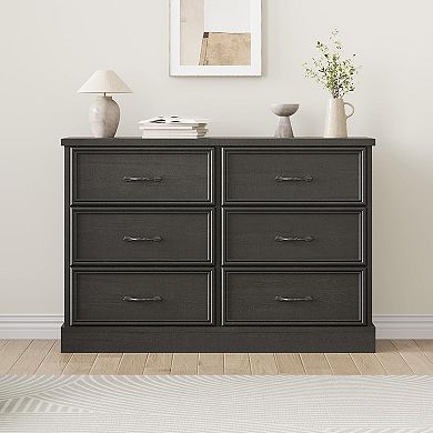 Entertainment Center with 6 Storage Drawer & Metal Handle