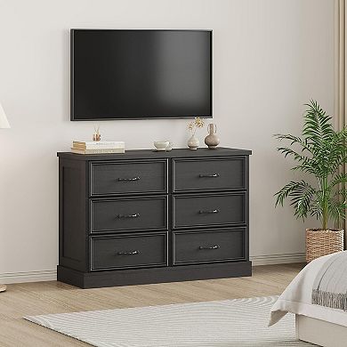 Entertainment Center with 6 Storage Drawer & Metal Handle