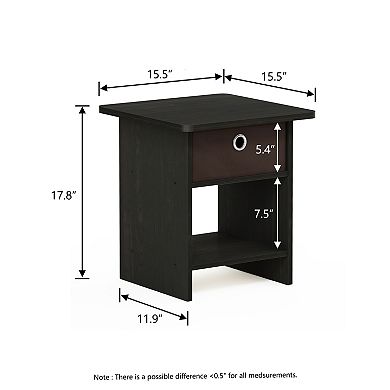 Furinno 15.5" x 15.5" x 17.8" Wood Nightstand Modern Bedside Table with Drawer & Shelf