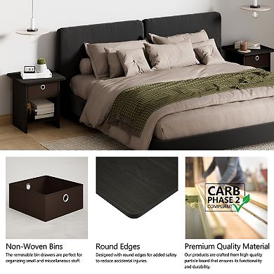 Furinno 15.5" x 15.5" x 17.8" Wood Nightstand Modern Bedside Table with Drawer & Shelf