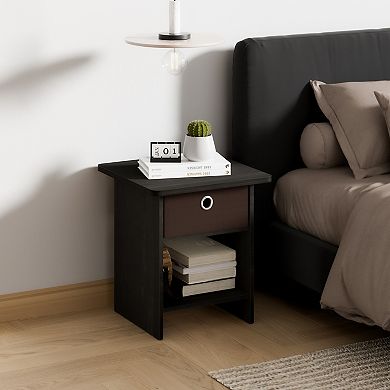 Furinno 15.5" x 15.5" x 17.8" Wood Nightstand Modern Bedside Table with Drawer & Shelf