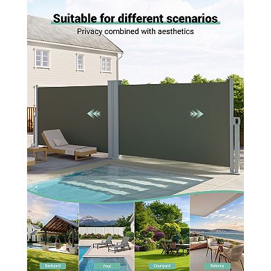 Retractable Double Side Awning Privacy Screen, Rainproof & UV Resistant, Folding Fence Divider