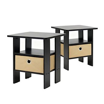 Furinno 2-Pack 15.51" x 15.5" x 17.52" Wood Nightstand Bedside Table with Drawer & Shelf