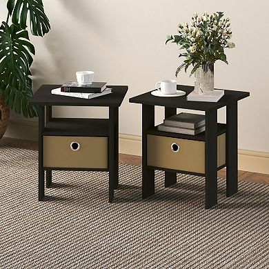 Furinno 2-Pack 15.51" x 15.5" x 17.52" Wood Nightstand Bedside Table with Drawer & Shelf