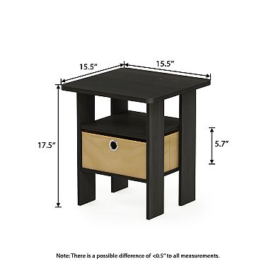 Furinno 2-Pack 15.51" x 15.5" x 17.52" Wood Nightstand Bedside Table with Drawer & Shelf