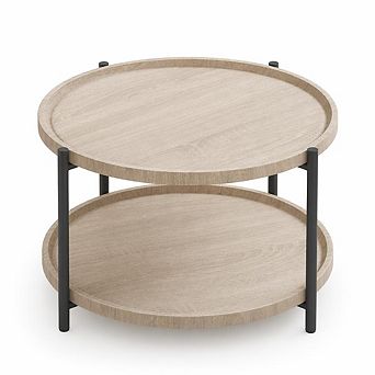 Wooden Coffee Table for Living Room, Wood Desktop & Sturdy Metal Legs, 2 tier Circle Coffee Table