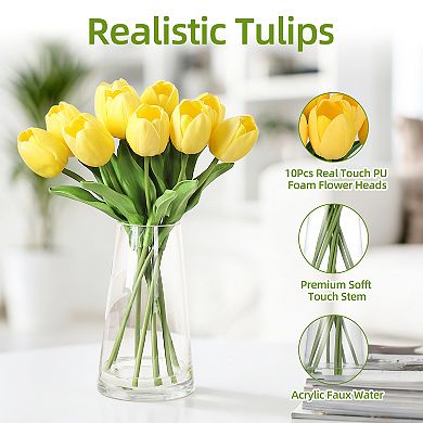 Realistic Touch Artificial Tulips in Glass Vase, Elegant Silk Flowers for Home, Wedding & Decor