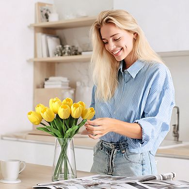 Realistic Touch Artificial Tulips in Glass Vase, Elegant Silk Flowers for Home, Wedding & Decor