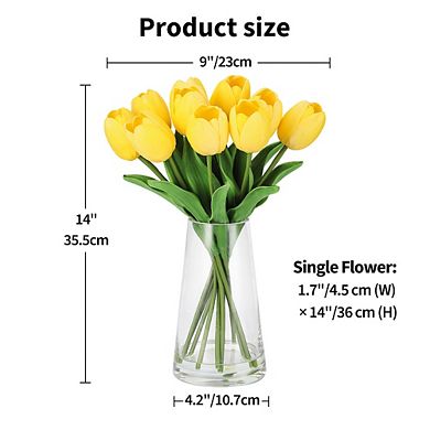 Realistic Touch Artificial Tulips in Glass Vase, Elegant Silk Flowers for Home, Wedding & Decor