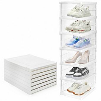 6 Pack Clear Stackable Shoe Boxes Magnetic Drop Front PP Organizer