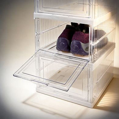 6 Pack Clear Stackable Shoe Boxes Magnetic Drop Front PP Organizer