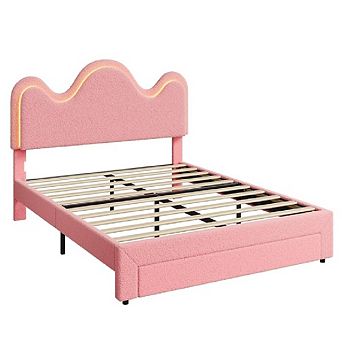 Bed Frame with LED Headboard and Under, Bed Drawer, Metal Upholstered Platform Bed