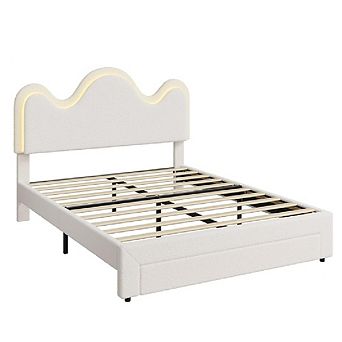 Bed Frame with LED Headboard and Under, Bed Drawer, Metal Upholstered Platform Bed