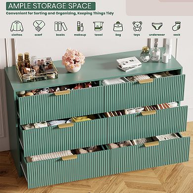 59 in Wide Fluted 6 Drawers Dresser with Metal Handles