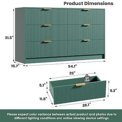 59 in Wide Fluted 6 Drawers Dresser with Metal Handles