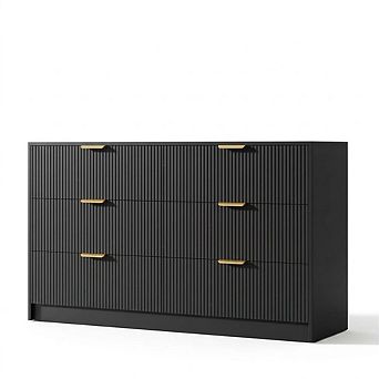 59 in Wide Fluted 6 Drawers Dresser with Metal Handles