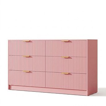 59 in Wide Fluted 6 Drawers Dresser with Metal Handles