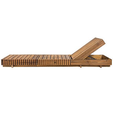 Eazegath Outdoor Wood 6-Position Adjustable Chaise Lounge Chair with 4'' Thick Cushion