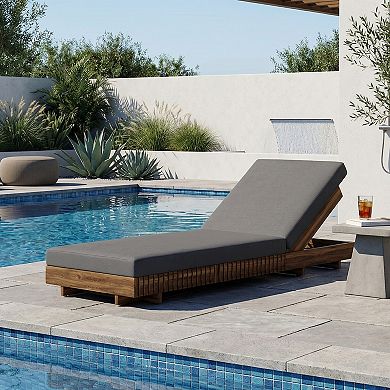 Eazegath Outdoor Wood 6-Position Adjustable Chaise Lounge Chair with 4'' Thick Cushion
