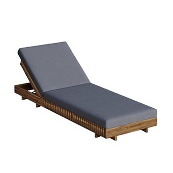 Eazegath Outdoor Wood 6-Position Adjustable Chaise Lounge Chair with 4'' Thick Cushion
