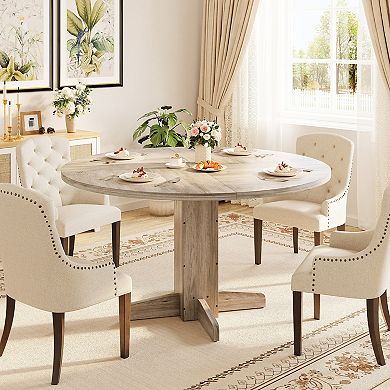 Modern Farmhouse 47" Round Dining Table (Table Only), Wooden Pedestal Base Circle Table for Kitchen