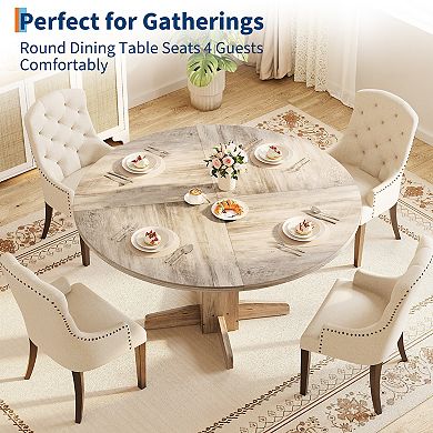Modern Farmhouse 47" Round Dining Table (Table Only), Wooden Pedestal Base Circle Table for Kitchen