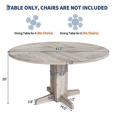 Modern Farmhouse 47" Round Dining Table (Table Only), Wooden Pedestal Base Circle Table for Kitchen