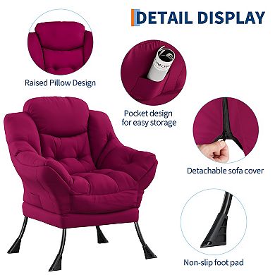Modern Lazy Chair Lounge Accent Armchair Reading Side Pocket