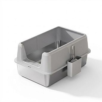 Non-Stick Stainless Steel Litter Box, Splash-Proof & Leak-Proof Large with Lid & Scoop, Easy-Clean