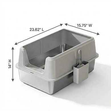 Non-Stick Stainless Steel Litter Box, Splash-Proof & Leak-Proof Large with Lid & Scoop, Easy-Clean