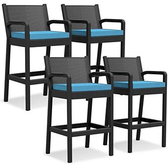 Outdoor Bar Stools Set of 4, 30" Patio Barstools Furniture Chairs with Cushions
