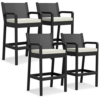 Outdoor Bar Stools Set of 4, 30" Patio Barstools Furniture Chairs with Cushions