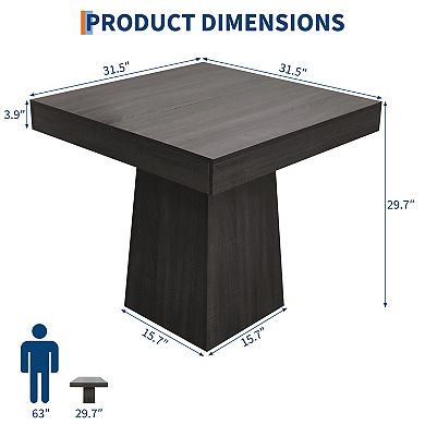Square Dining Table for 4, 31.5'' Small Kitchen Table with Sturdy Pedestal Base, Wood Dinner Table