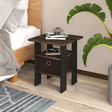 Furinno 15.51" x 15.5" x 17.52" Wood Nightstand Bedside Table with Drawer & Shelf