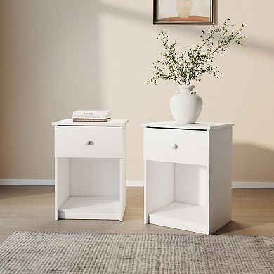 Furinno 2-Pack 15.6" x 17.8" x 24.2" Nightstand End Table with Drawer & Open Storage