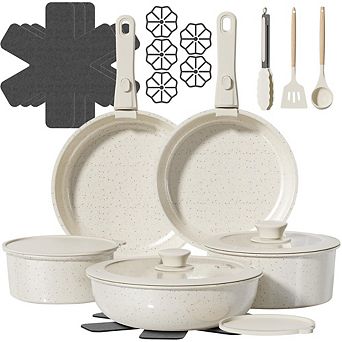 MOEPLSY23 pc Cream White Ceramic Nonstick Cookware • Non-Toxic