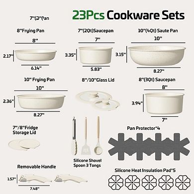 MOEPLSY23-Piece Cream White Ceramic Nonstick Cookware • Non-Toxic