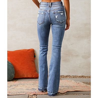 Women's High Waisted Jeans Flare Bell Bottom Retro Stretch Bootcut Casual Denim Pants