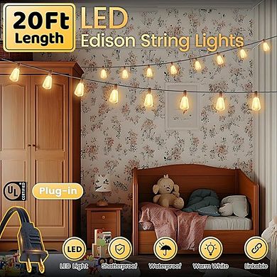 Outdoor LED String Lights, Waterproof Shatterproof Connectable Edison Patio Lights