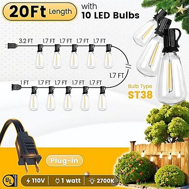 Outdoor LED String Lights, Waterproof Shatterproof Connectable Edison Patio Lights