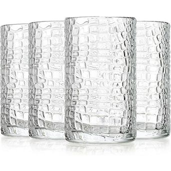 4 pc Crackle Textured Glass Set, Heavy Duty Drinking Glasses for Everyday Use