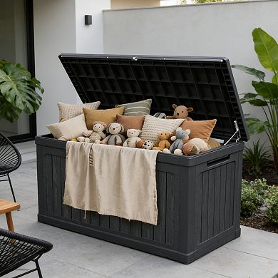 Eazegath Outdoor Black Waterproof Large Resin Plastic Deck Storage Box