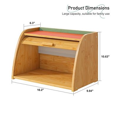 100% Bamboo Wood Large Bread Box for Kitchen Countertop, Corner Bread Storage Container